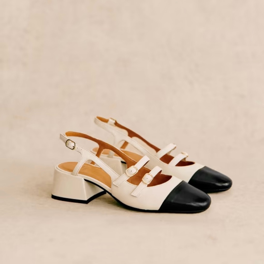 Sezane PAULA BABIES White Black toe mid-height heels - Size 36